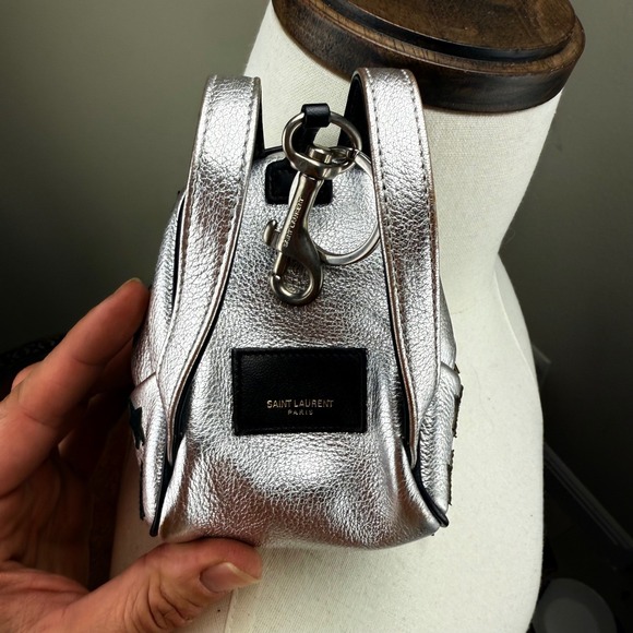 Saint Laurent Paris Silver Leather Star Mini Backpack Bag Charm Key Chain‎ - Picture 5 of 10
